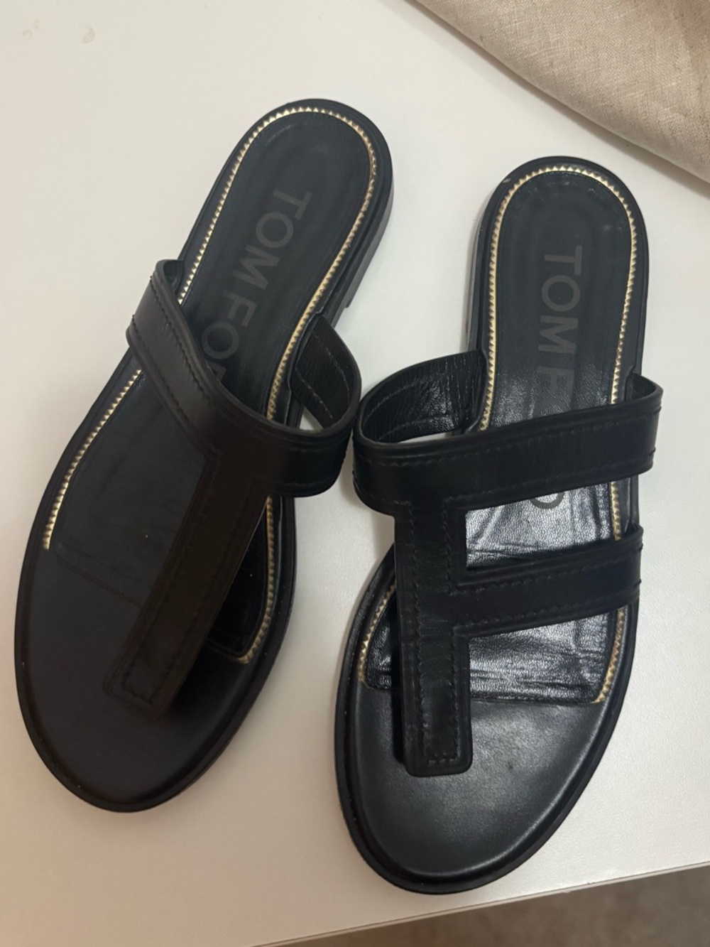 Tom Ford Black Leather Double-Strap Slide Sandals